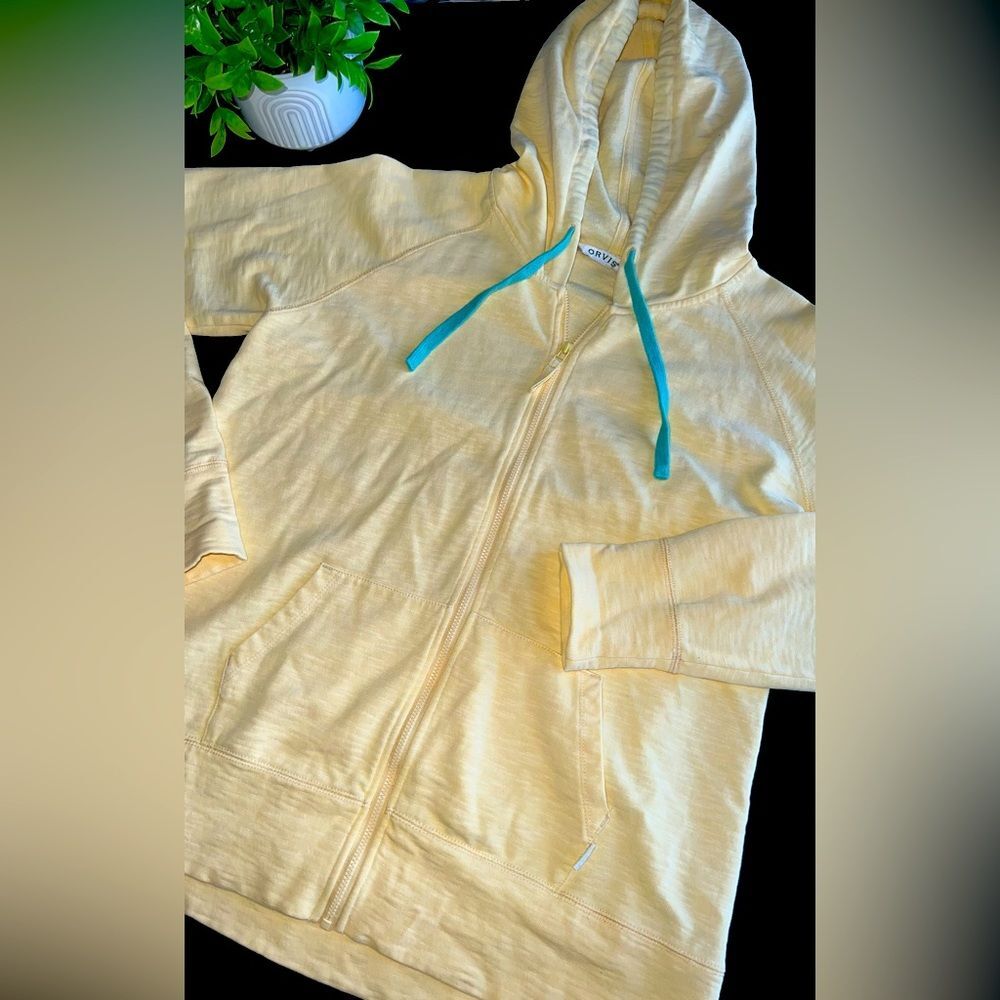 Orvis Womens Yellow Hooded Zip Up Sweatshirt Size Medium NWOT